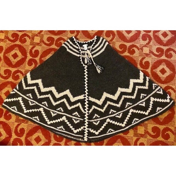 J. Jill Womens Gray & White Wool Acrylic Blend Fair Isle Sweater Poncho OSFM - Picture 1 of 6